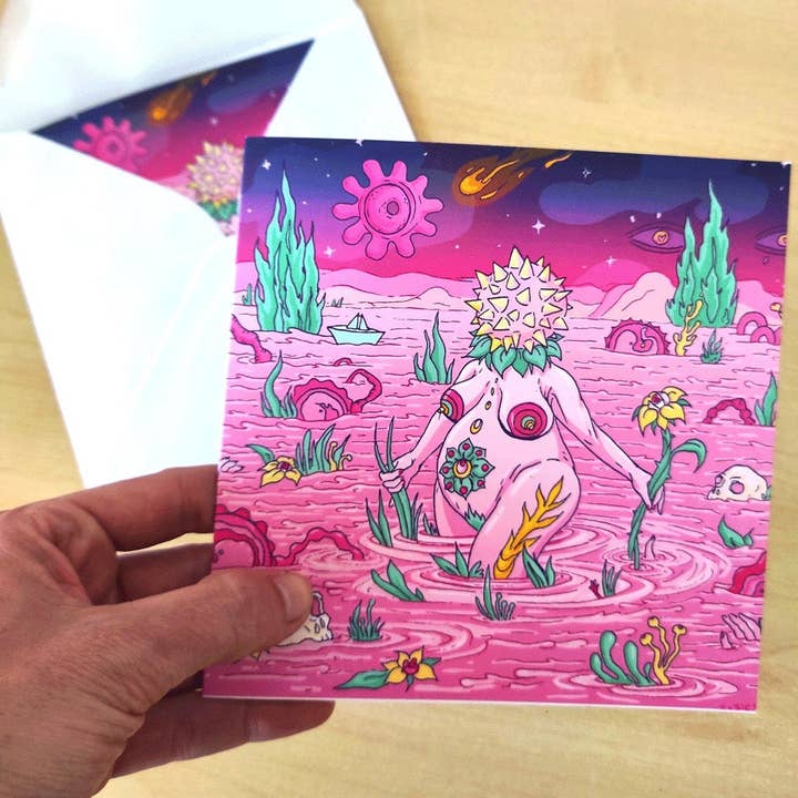 Psykedelisk Nybagt Mor Kort: Surrealistisk Fertilitetsillustration for engroshandel hos Zubieta Illustration