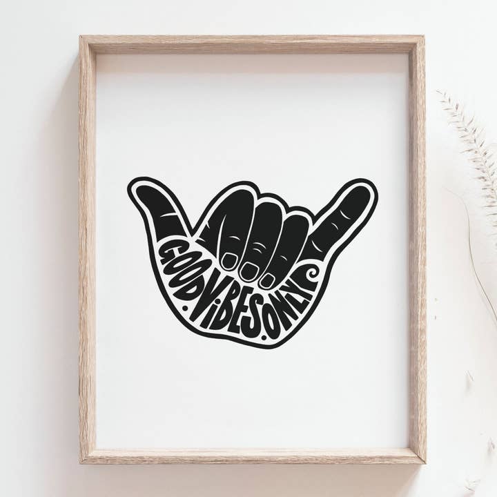 Good Vibes Only Shaka Illustration / Handmade Giclée Print for wholesale by Bleu Marie Artwork