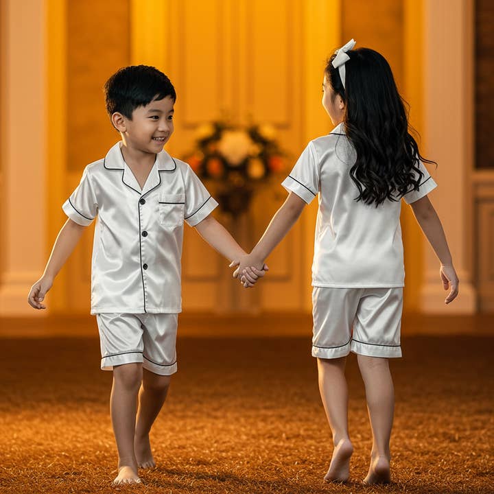 The Blissful - Wholesale Sleepwear set – Kids - Luxury Satin Flower Kids Pyjamas Set 2