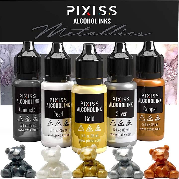 Pixiss – wholesale Craft supplies – PIXISS Metallic Alcohol Inks Set of 5 - Shimmering Colors