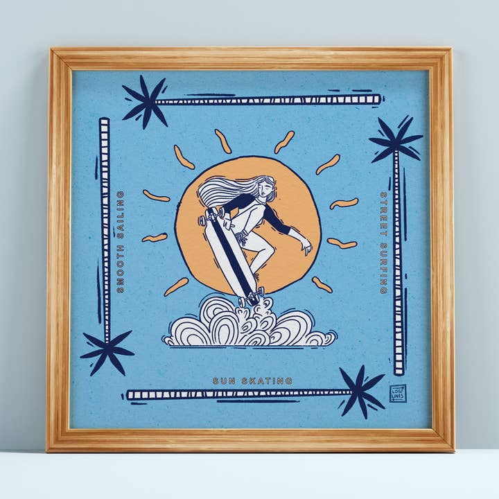 Schaatsen op de zon | Kunstdruk | Geïllustreerde druk voor wholesale door Lost Lines Studio