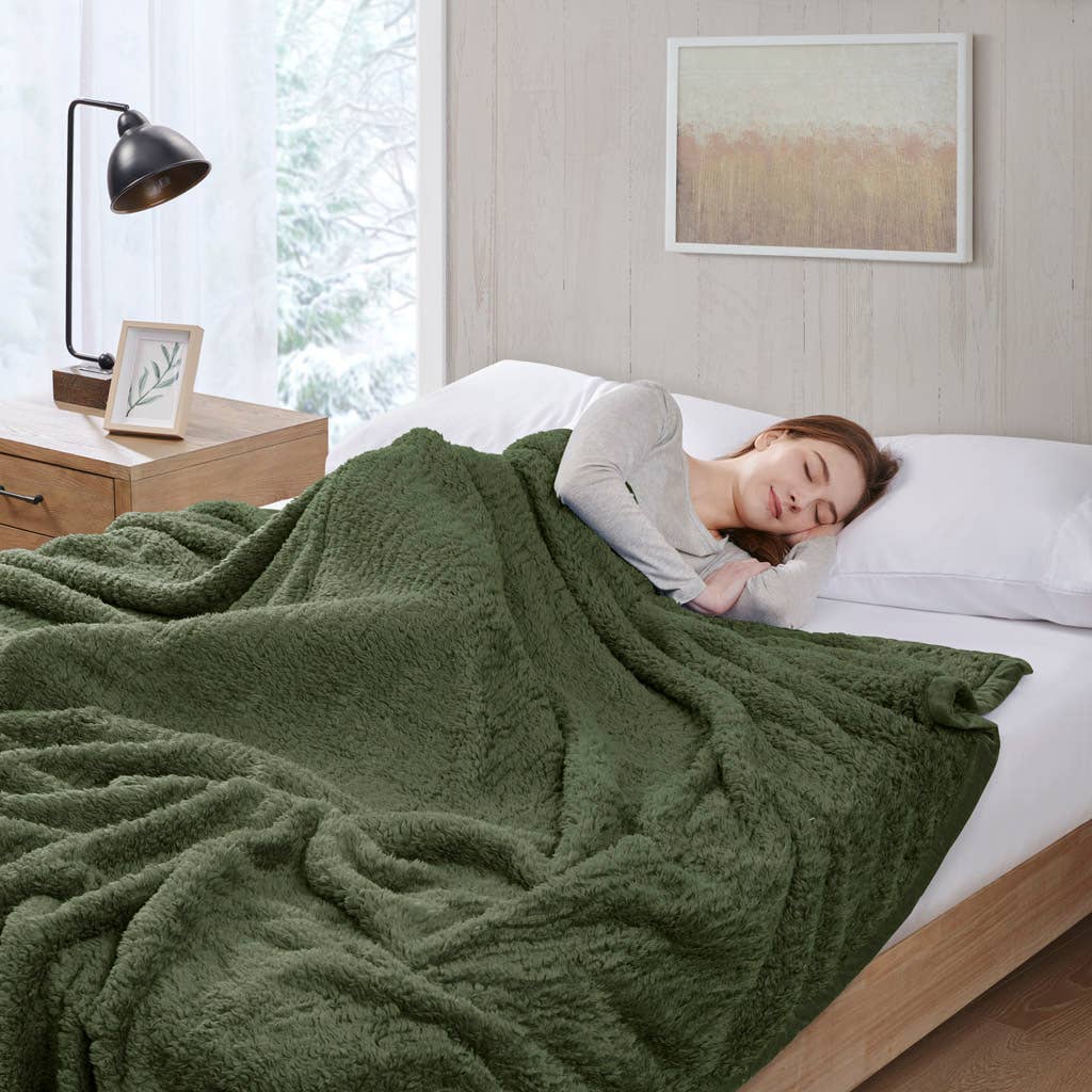 Olliix - Vente Couvre-lit - Couverture berbère douce et confortable pour chalet d'hiver, verte1