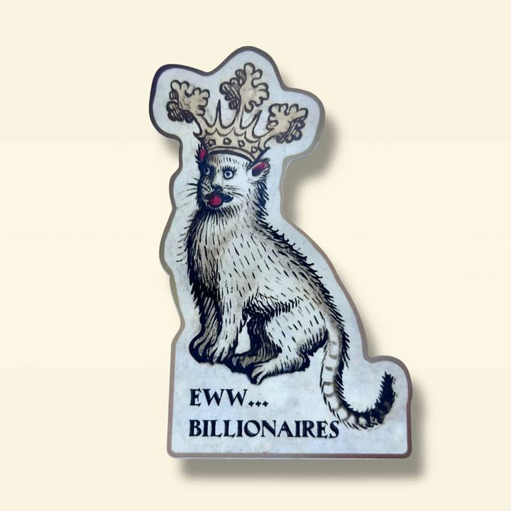 Beurk... Autocollant de chat médiéval milliardaire pour la vente par Library Cat Designs