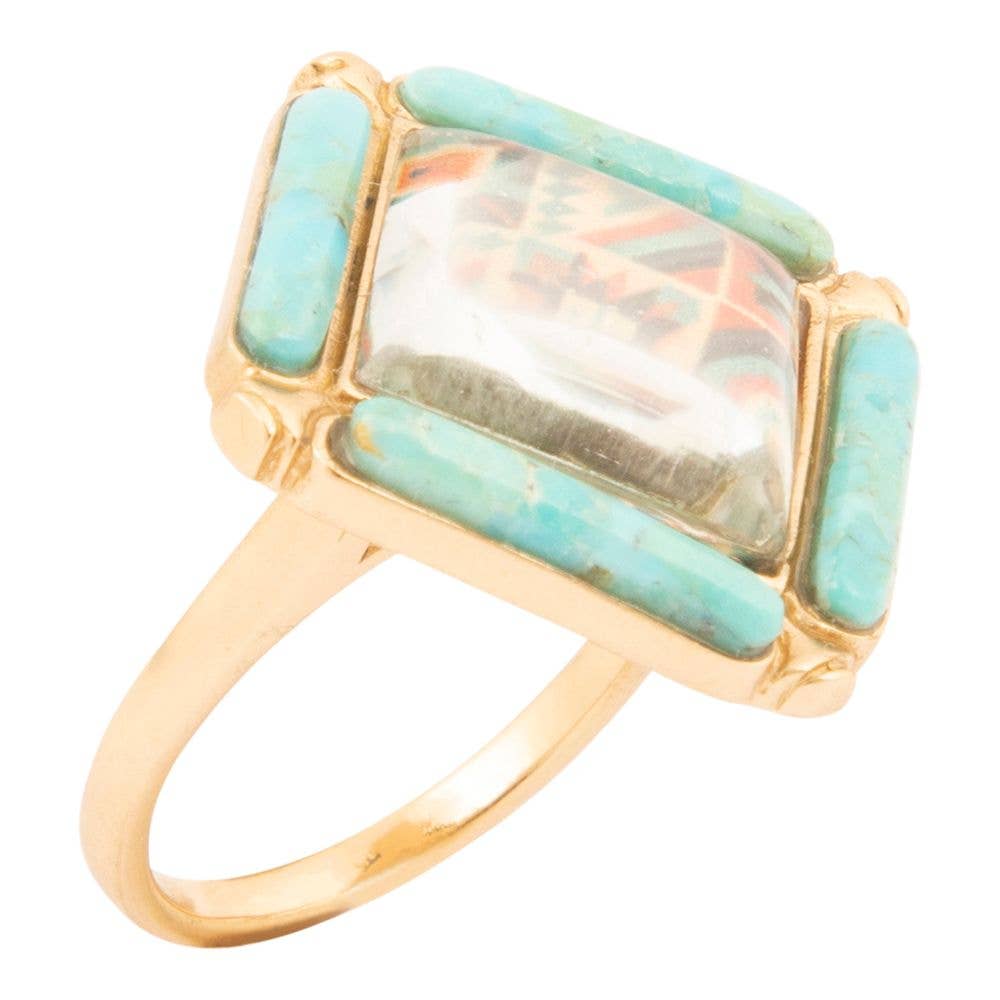Barse Jewelry - Wholesale Cocktail/Statement Ring - Scenic Native Weave Blue Turquoise Golden Statement Ring2
