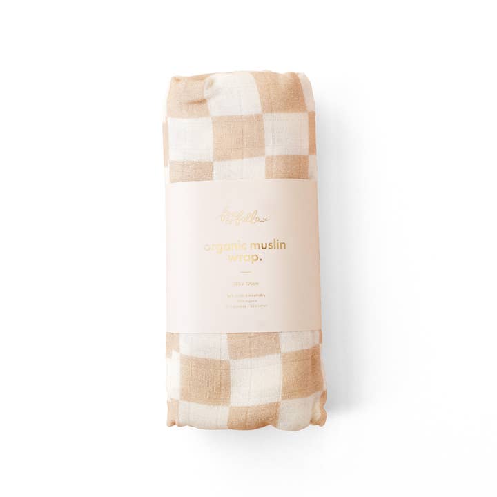 Fox & Fallow - Wholesale Swaddle – Baby - Caramel Check Organic Muslin Wrap Swaddle2