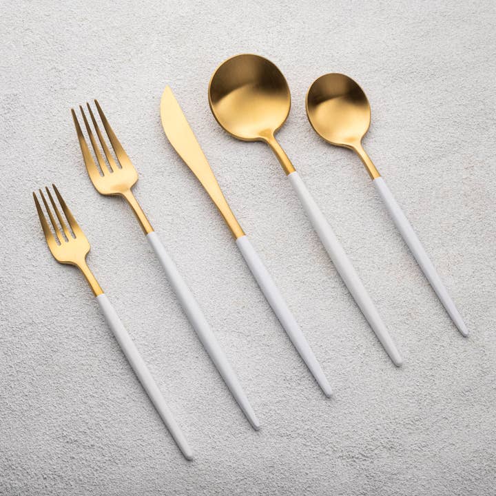 Vikko - Vera, Dourado Escovado com Cabo Branco, 18/10 SS por atacado de Kadra Kitchenware