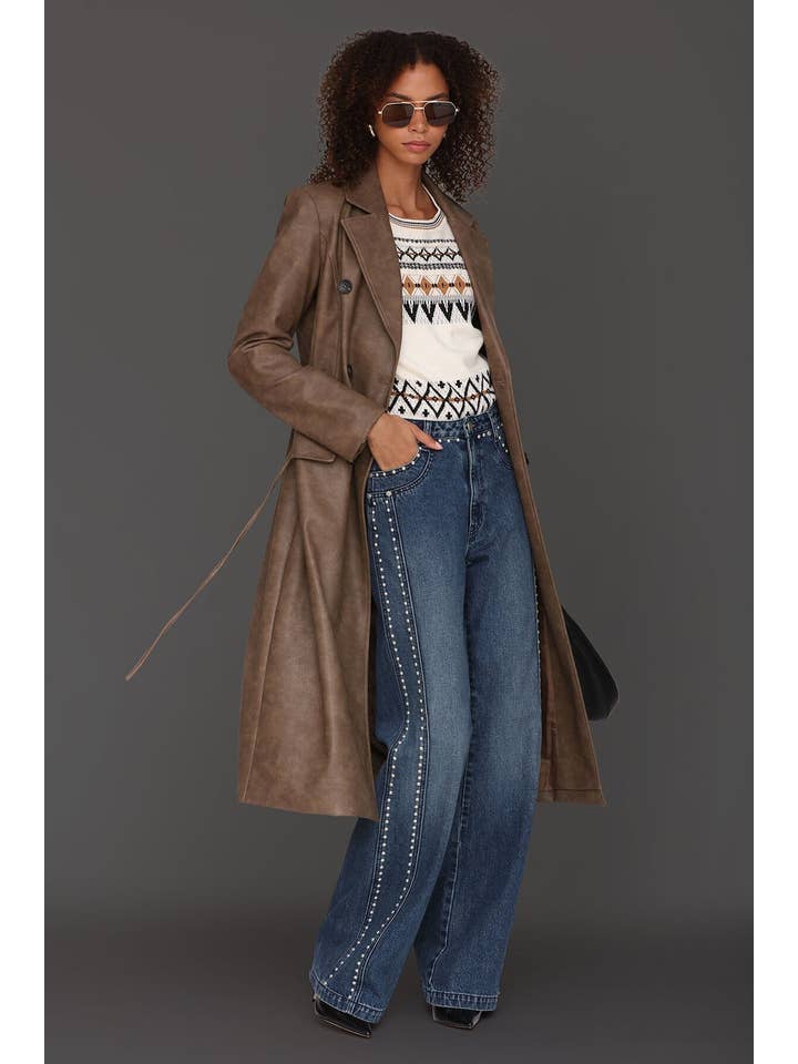 Java Belted Faux-Ever Leather™ Trench Coat for wholesale on Faire2