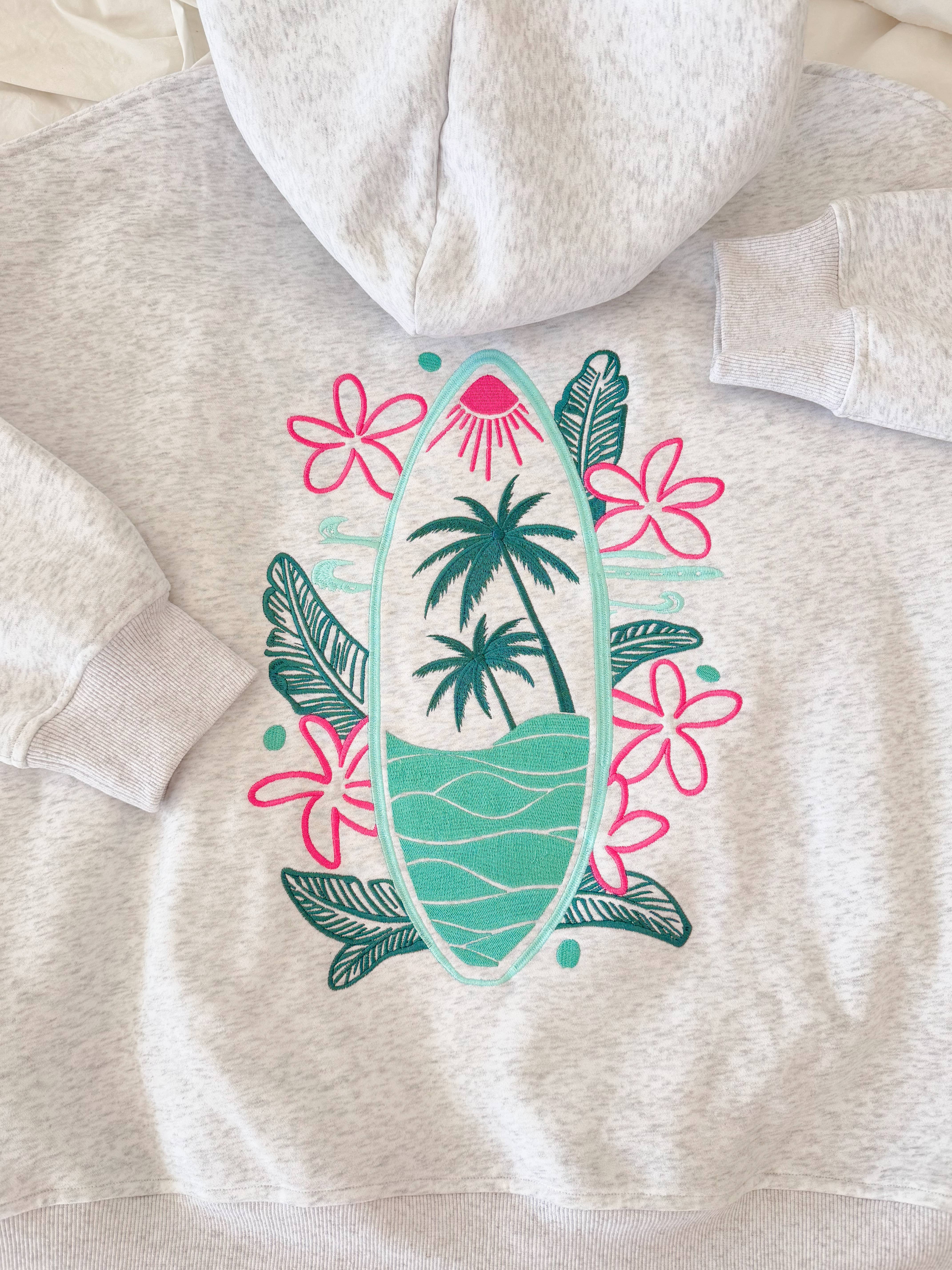 Pearl Grey Surfing The Waves Embroider Hoodie for wholesale on Faire6