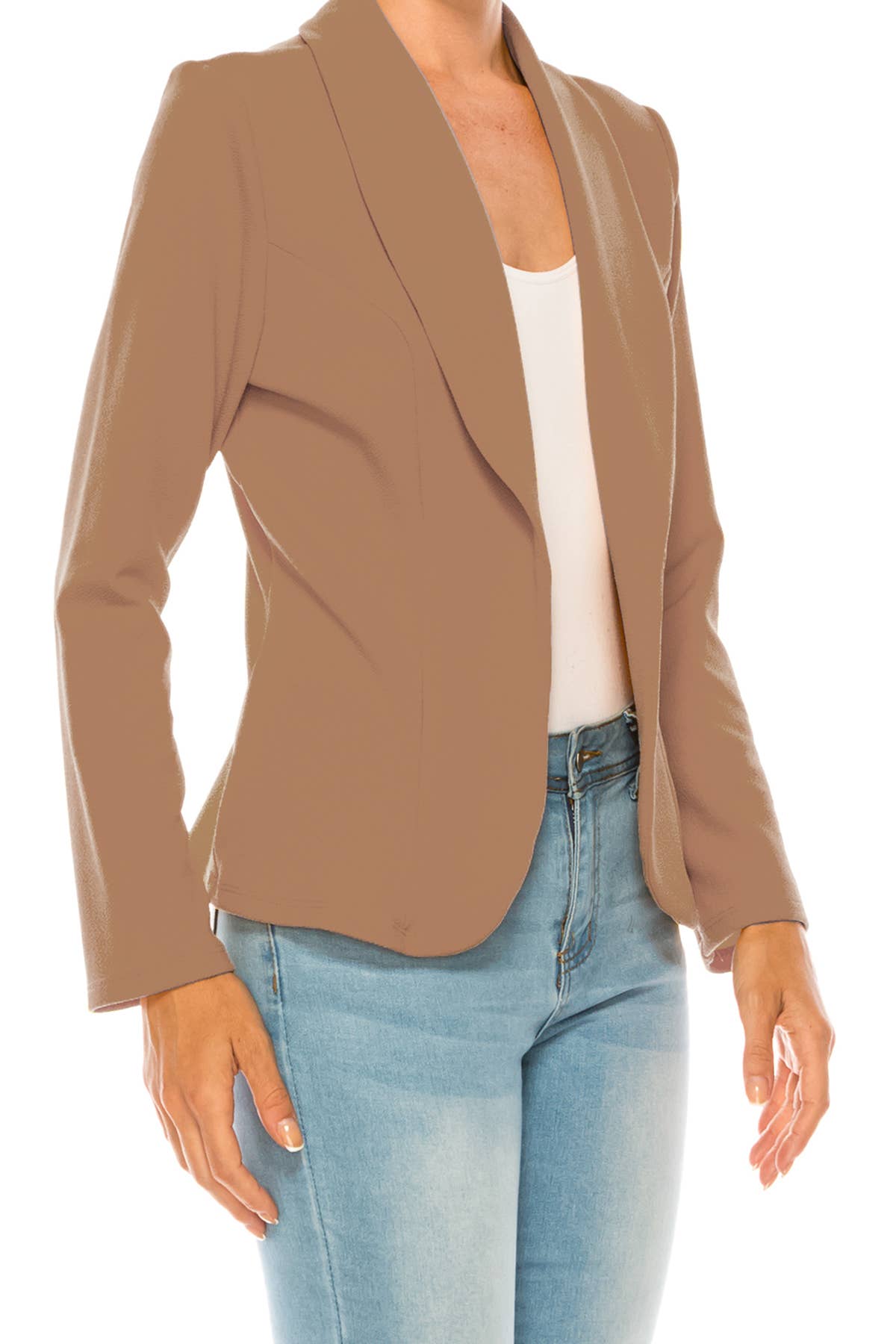 MOA COLLECTION - Wholesale Blazer - Women's - Women’s Solid Open Front Fitted Blazer Jacket – Waist Length23