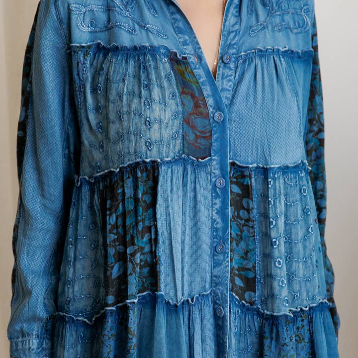 Young Threads - Wholesale Dress - Women's - Artisan Embroidered Jhabla Shirt Dress in Mixed Motifs PLUS25