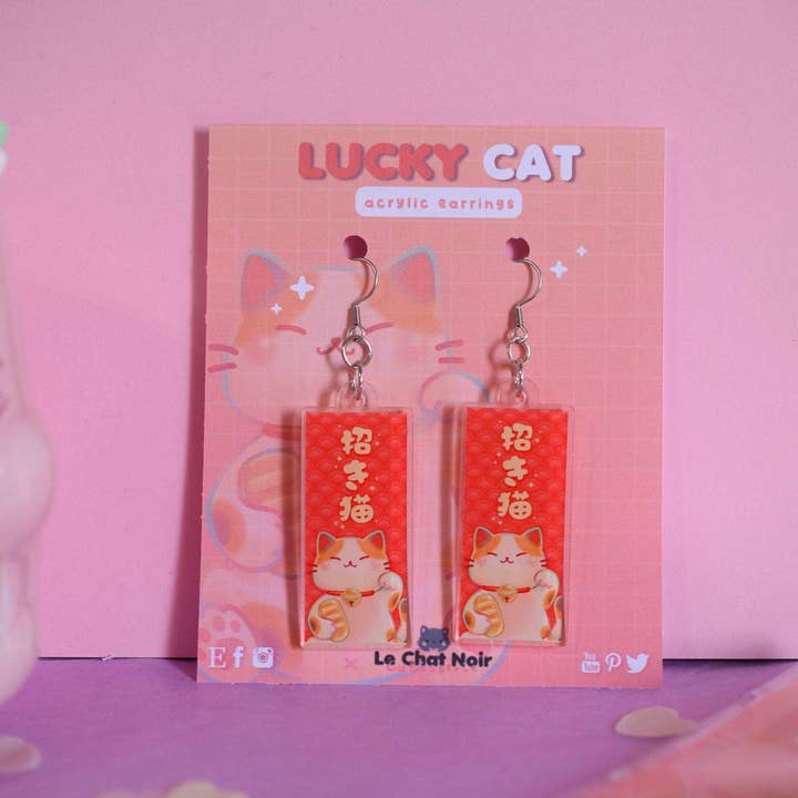 Nekojima Studios - Wholesale Hangende/ronde oorbellen - Kawaii oorbellen van acryl Bob the Lucky Cat