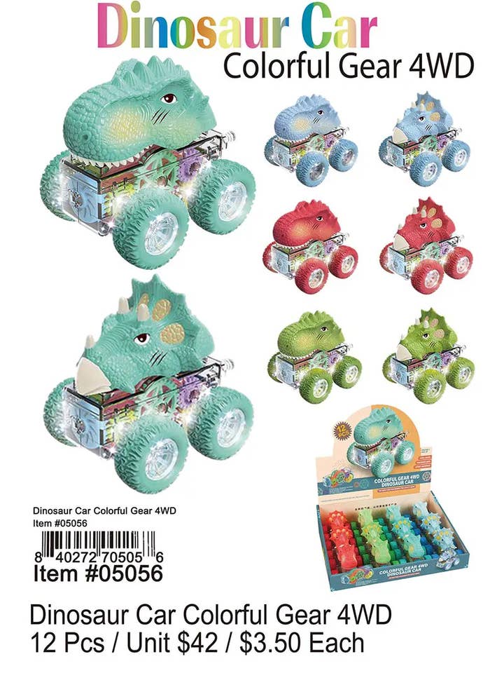 Dinosaur Car Colorful Gear 4 WD . for wholesale by Puka Creations