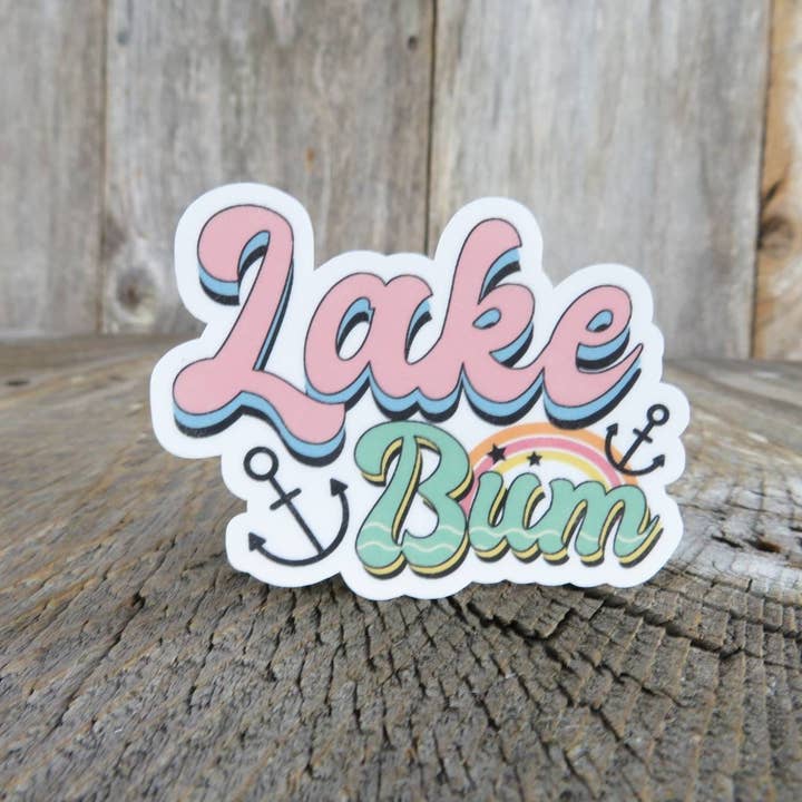 Lake Bum Sticker Lake Lover Camping Outdoors Retro Colors Waterproof for wholesale by Kirk's Krafts