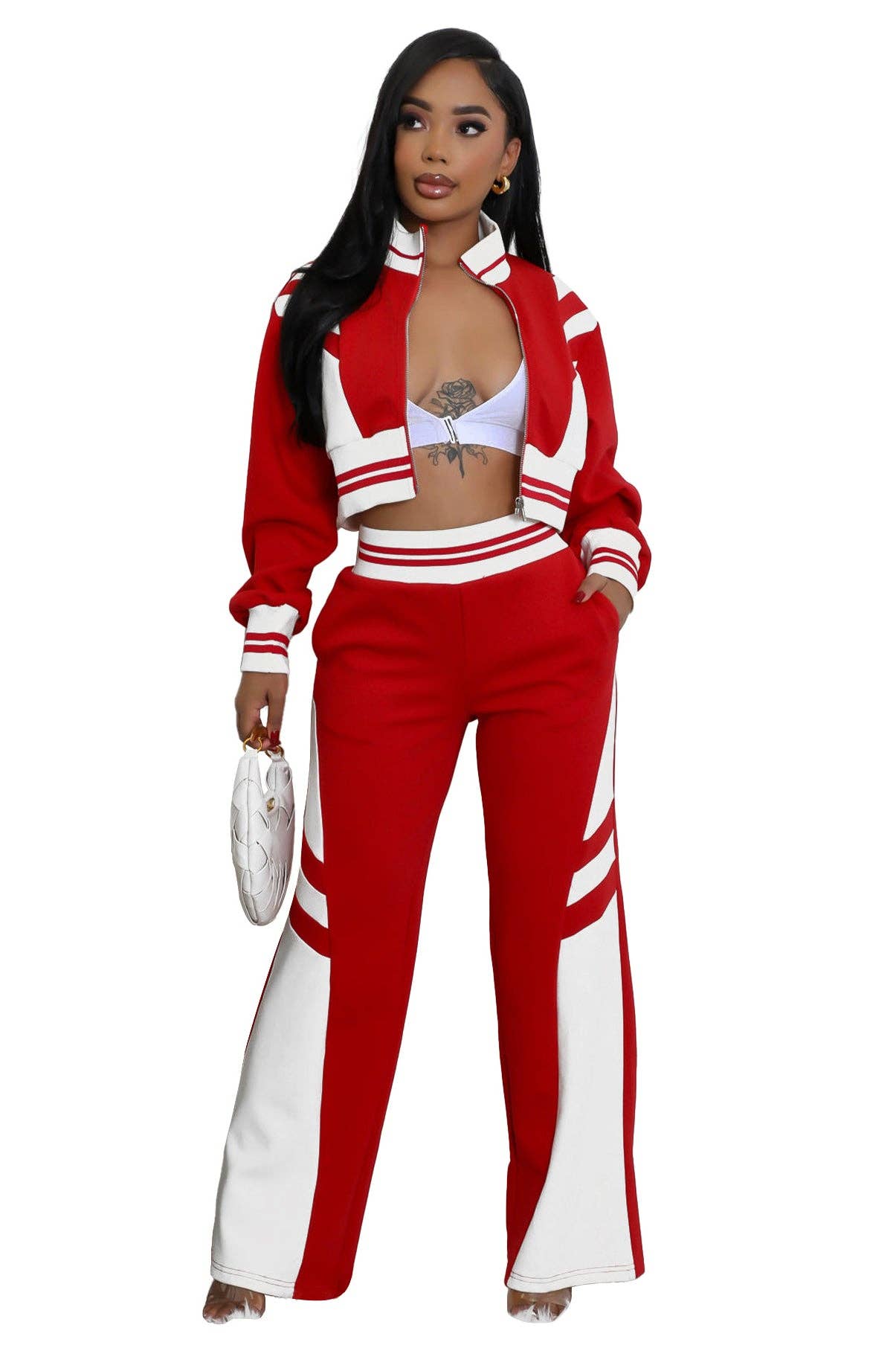 Rosso Completo casual da donna a due pezzi con pantaloni in vendita all'ingrosso su Faire