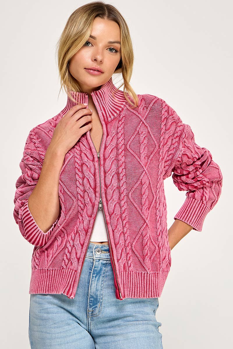 Promise LA - Wholesale Knit Sweater - Women's - Vintage vibe washed two way zip-up sweater7