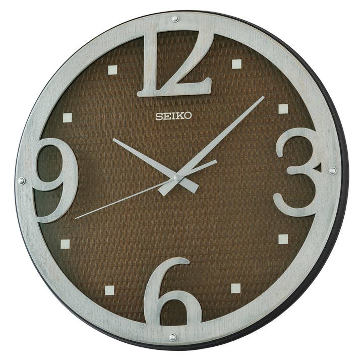 Seiko Clocks USA - Wholesale Wall Clock - 16" Palm Desert Wall Clock, Round, Brown rattan, Glass cover