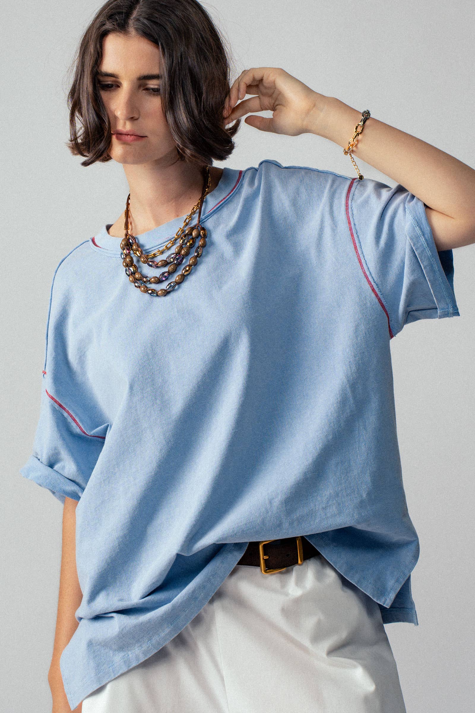 Urban Daizy - Wholesale T-Shirt - Women's - Contrast Stitch Mineral Wash Spring Oversized Tee5