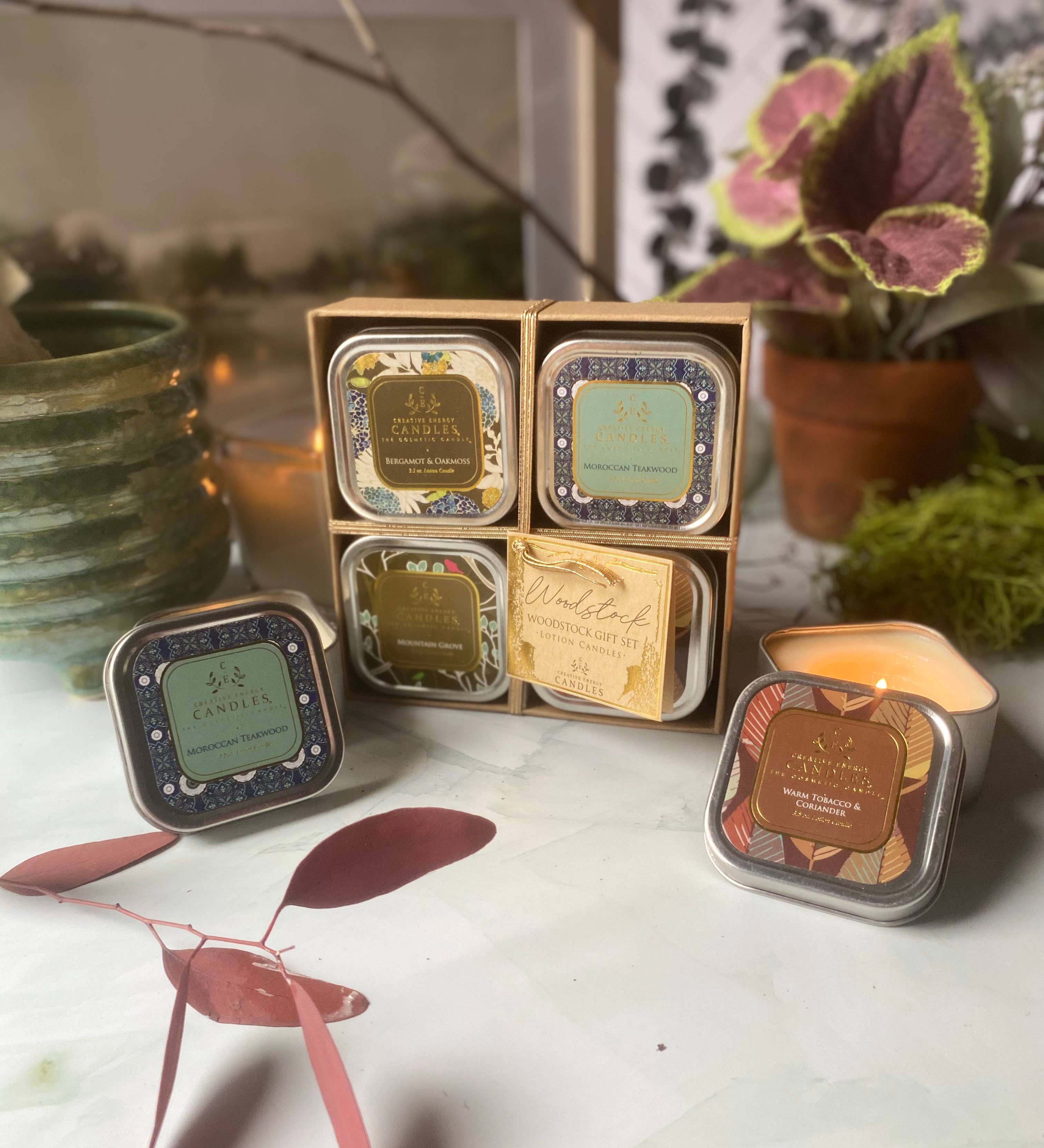 Creative Energy Candles - Wholesale Travel Candles - Woodstock Gift Set | 2-in-1 Soy Lotion Candles4