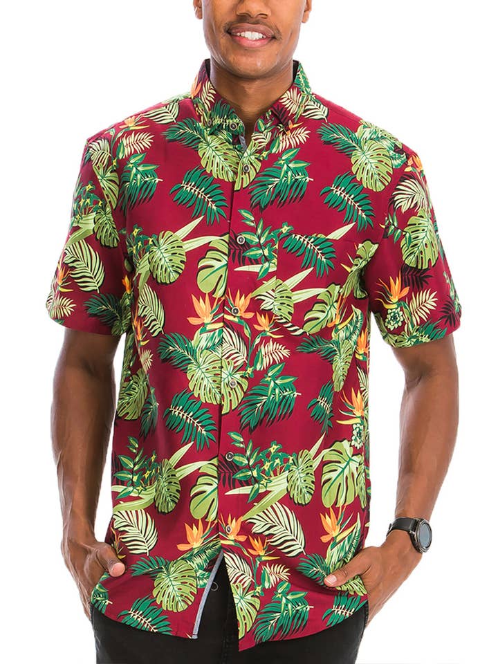 WEIV - Wholesale Button Down Shirt - Men's - WS7005N Polyester Hawaiian Print Button Down Short Sleeve
