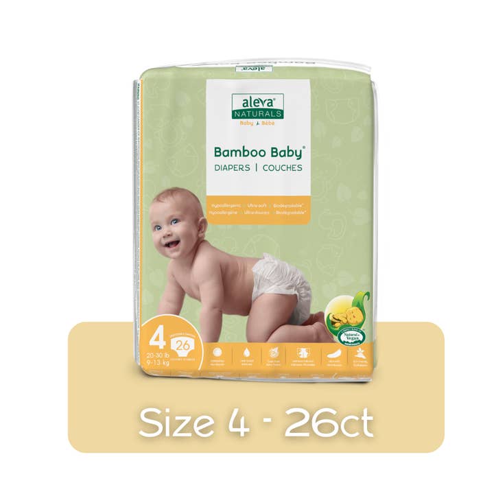 Aleva Naturals - Wholesale Diaper (Non-Cloth) - Baby - Bamboo Baby Diapers - Size 4 (20-30lbs/9-13kg) — 26ct