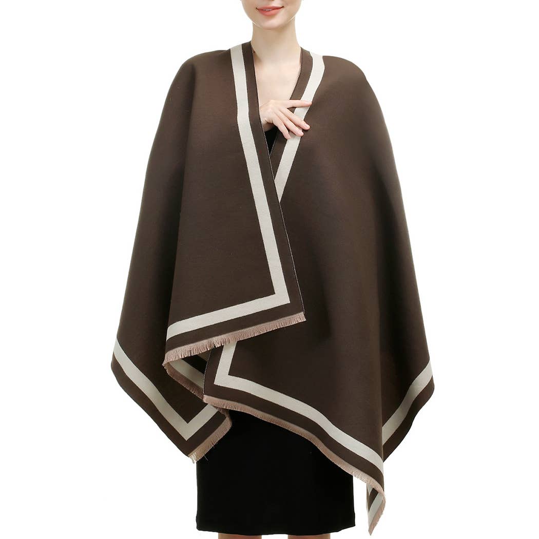 Fashion City - Wholesale Wrap - Women's - Reversible Oversized Border Cashmere Feel Shawl22