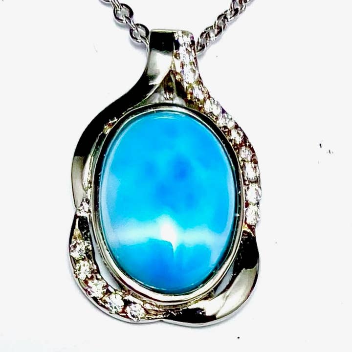 Dominican Republic Blue Larimar Heart Silver Pendant for wholesale by Twan Kee Jewelry