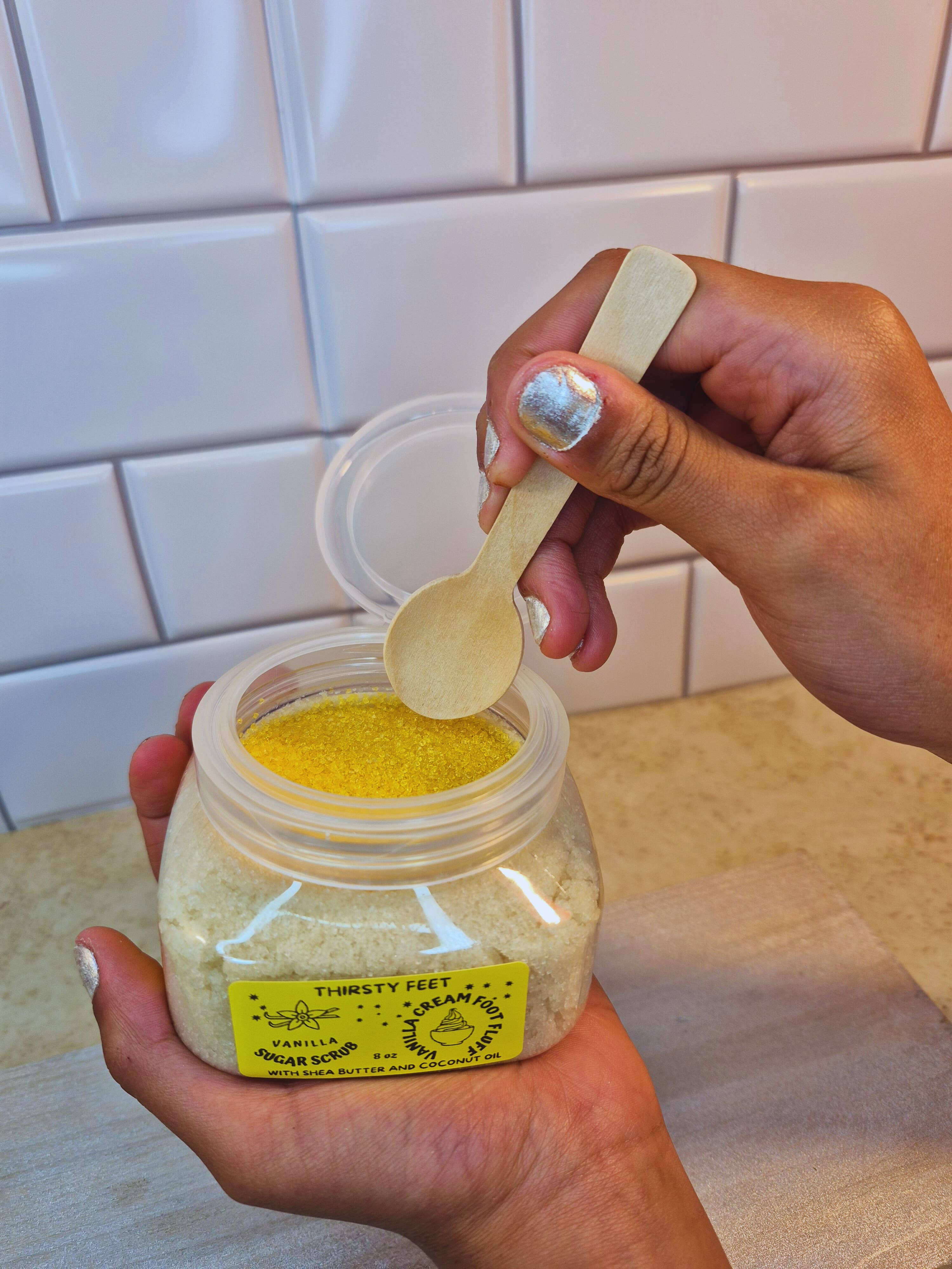 THIRSTY FEET®️ - Wholesale Foot Scrub/Polish - Vanilla Cream Foot Fluff Sugar Scrub 8 oz Jar6