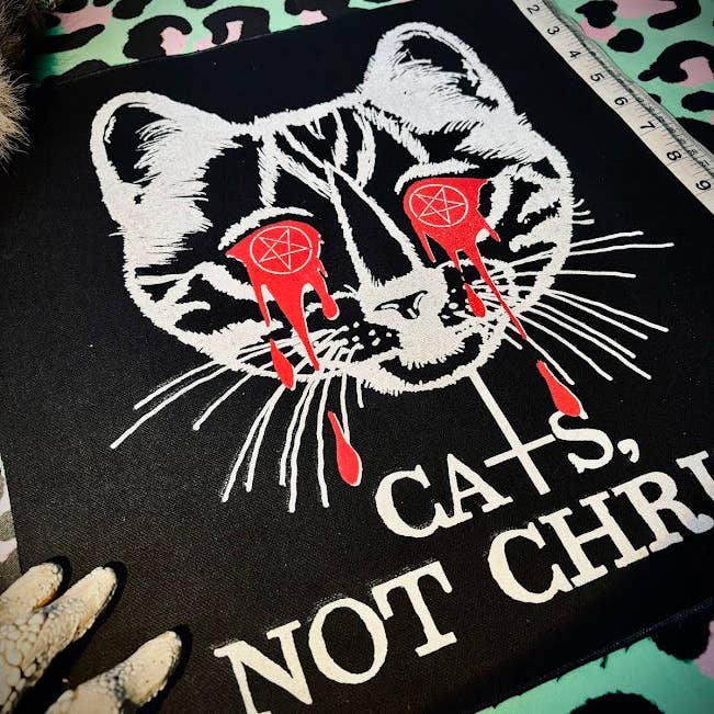 Three Raccoons - Wholesale Patch - Cats, not Christ large back patch.5