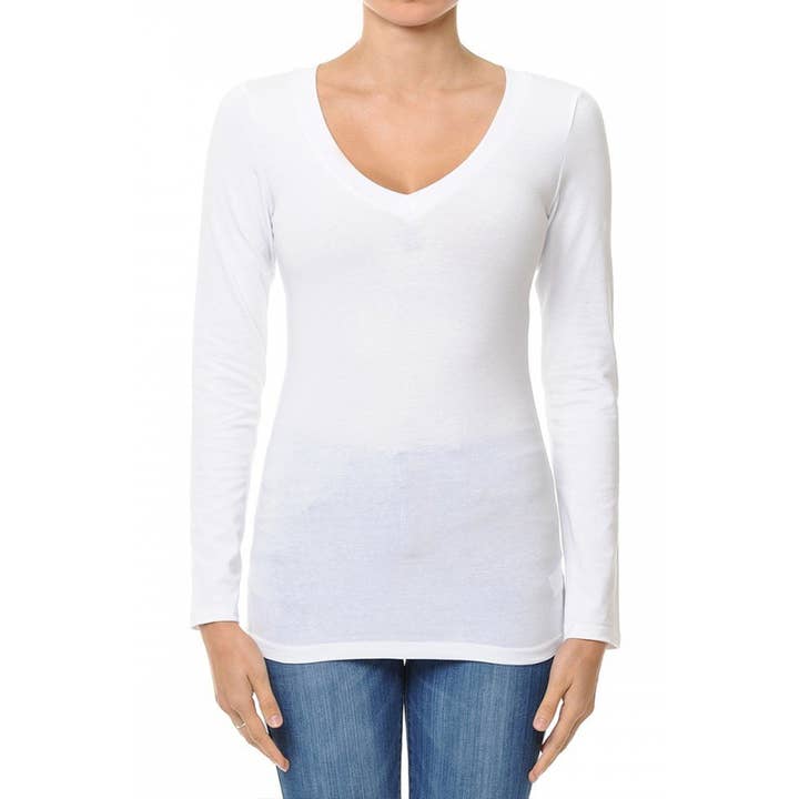 Timeless - Wholesale T-Shirt - Women's - V NECK LONG SLEEVE BASIC TOP13
