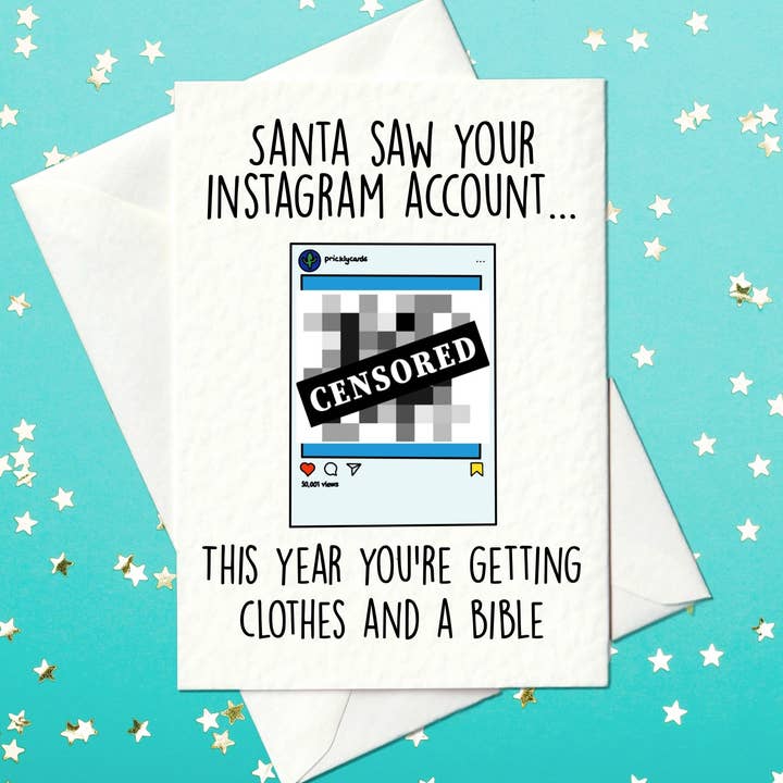 Santa så din Instagram-konto... Funny Julekort (A6) for engroshandel hos Prickly Cards