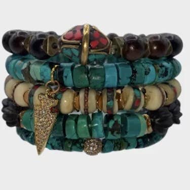 Pulseira de pilha turquesa por atacado de HEATHER FORD