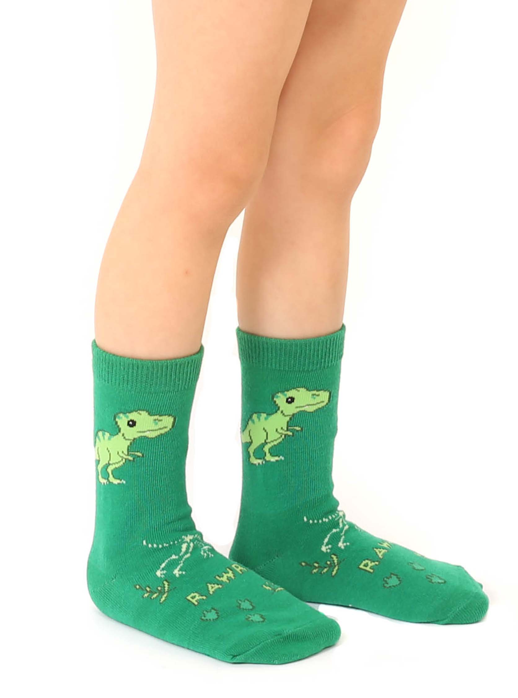 Living Royal - Wholesale Socks - Kids - 3D Packaged Crew Socks - Kids - Dinosaur - "Rawr" - Green2
