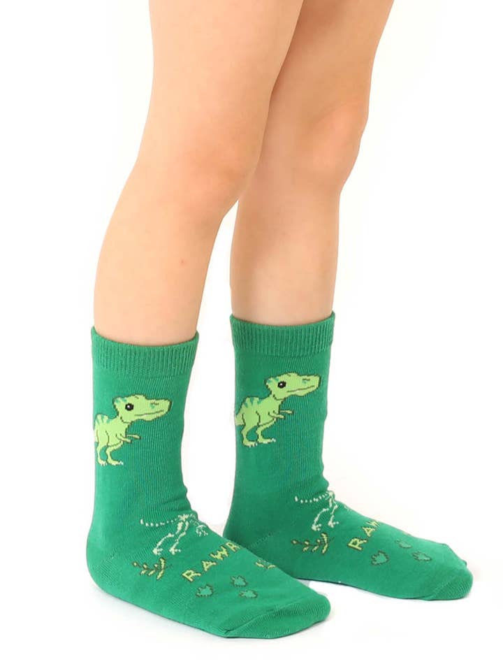 Living Royal - Wholesale Socks - Kids - 3D Packaged Crew Socks - Kids - Dinosaur - "Rawr" - Green2