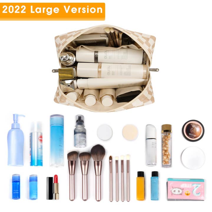wandf - Wholesale Makeup/Cosmetic Bag - Checkered Makeup Bag Travel Cosmetic Bag Organizer Toiletry