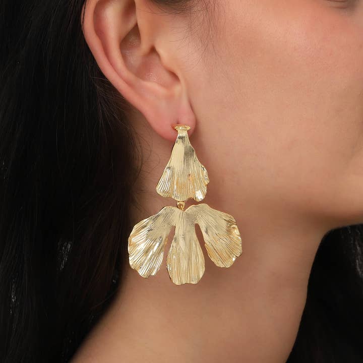 BUBU BY TEKIN SHOP - Wholesale Dangle Earrings - Gold Plated Flower Leaf Earrings0