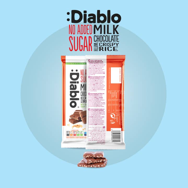 Diablo Sugar Free – wholesale Chocolate bar – :Diablo Stevia Milk Chocolate with Crispy Rice 75g1
