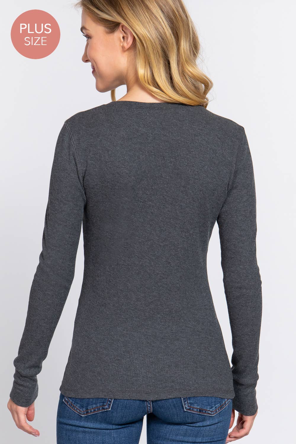 Active Basic | Active USA - Wholesale Knit Top - Women's - [PLUS SIZE] Long Sleeve Crew Neck Thermal Knit Top11