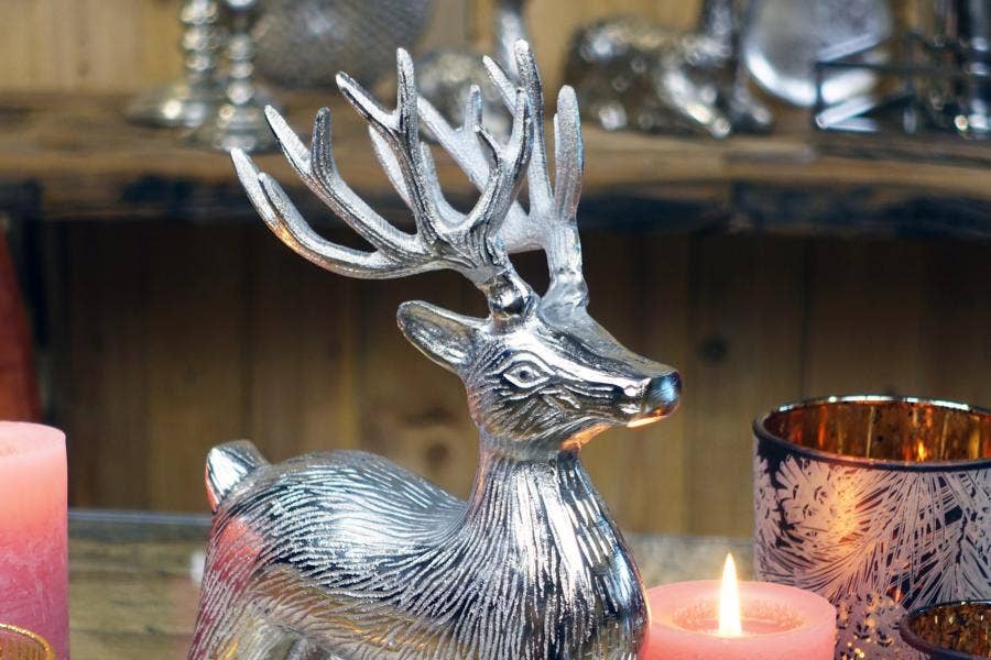 Michael & Philipp Noll e. K. – Großhandel Weihnachtsschmuck – Hirsch Deko Metall Silber 27 cm5