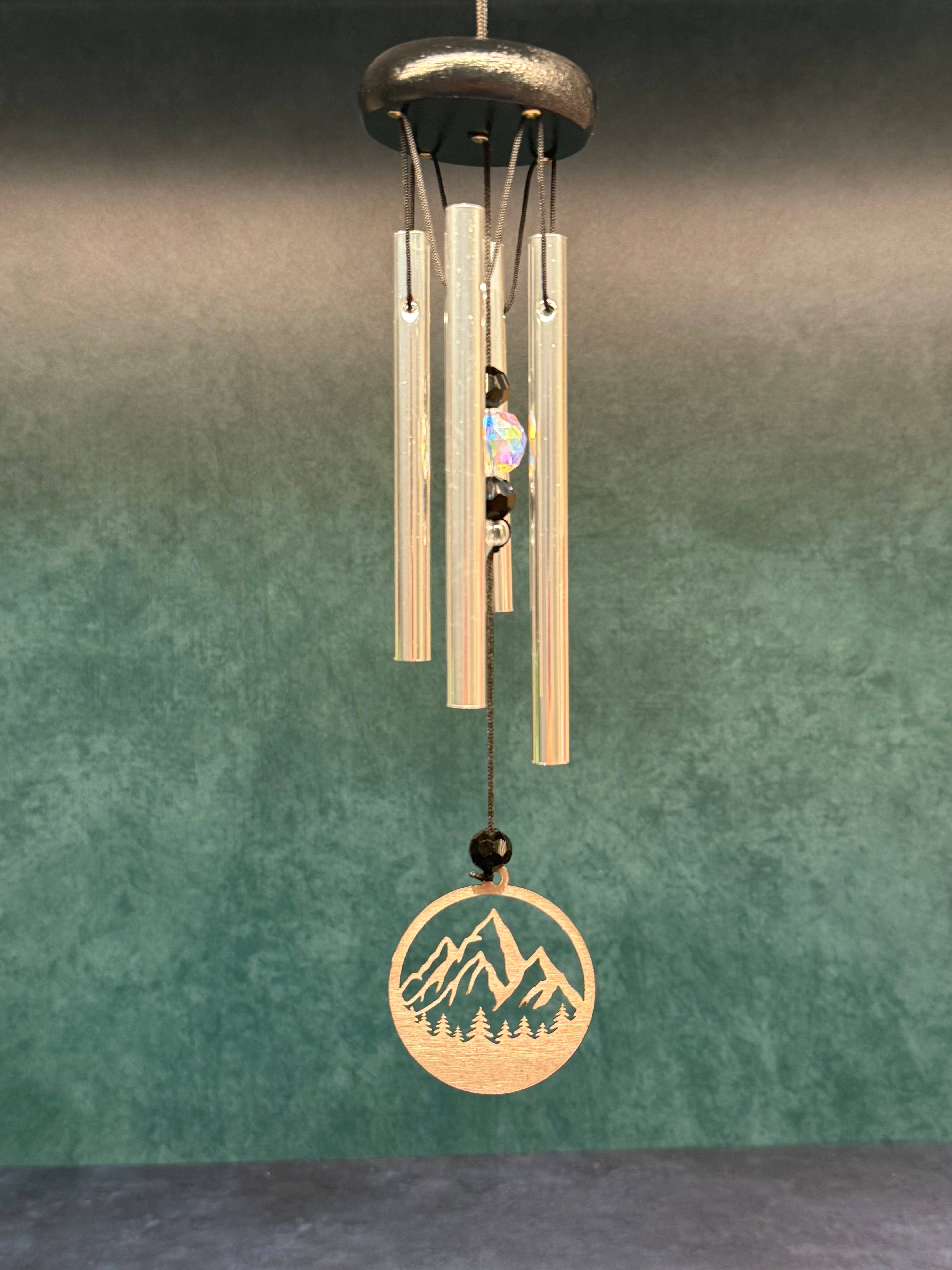 The Mas Boutique - Wholesale Wind Chime - 11” wind chime with suncatcher bead - mountain scene1