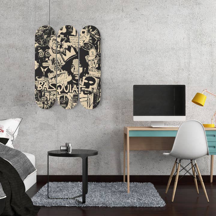SkateboardArtsy - Wholesale Wall Accent - Jean Michel Basquiat - Mixed Art - 3-piece Skateboard Wall Art4
