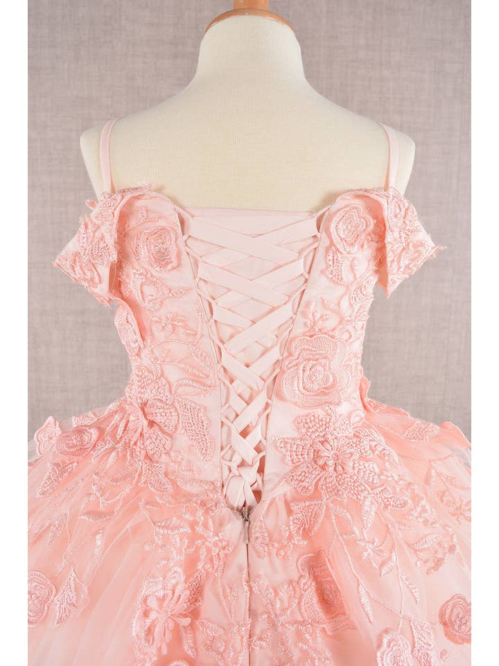 Tux-USA® - Wholesale Dress - Kids - Floral Embroidery Embellished Cut-Away Shoulder Kids Dress3