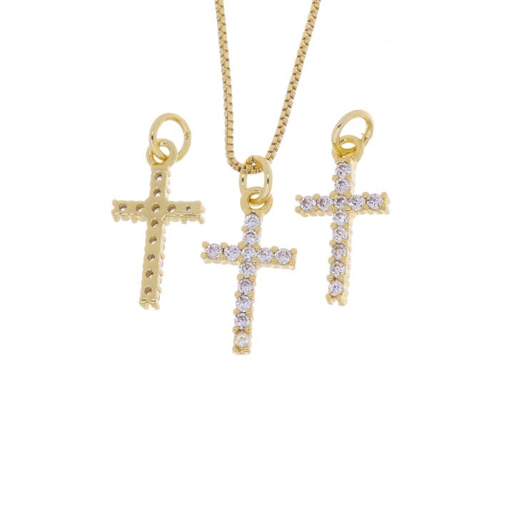 Colgante de Cruz Pequeña de Oro con CZ, Colgante de Cruz Delicada CPG467 para venta al por mayor de Jewel Pledge