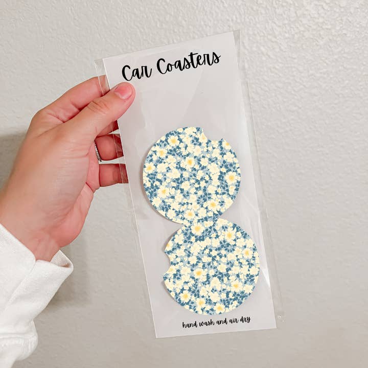 Ensemble de 2 sous-verres de voiture en néoprène | Jolis motifs floraux bleus (20 options) (Copie) pour la vente par Olivia + Rose