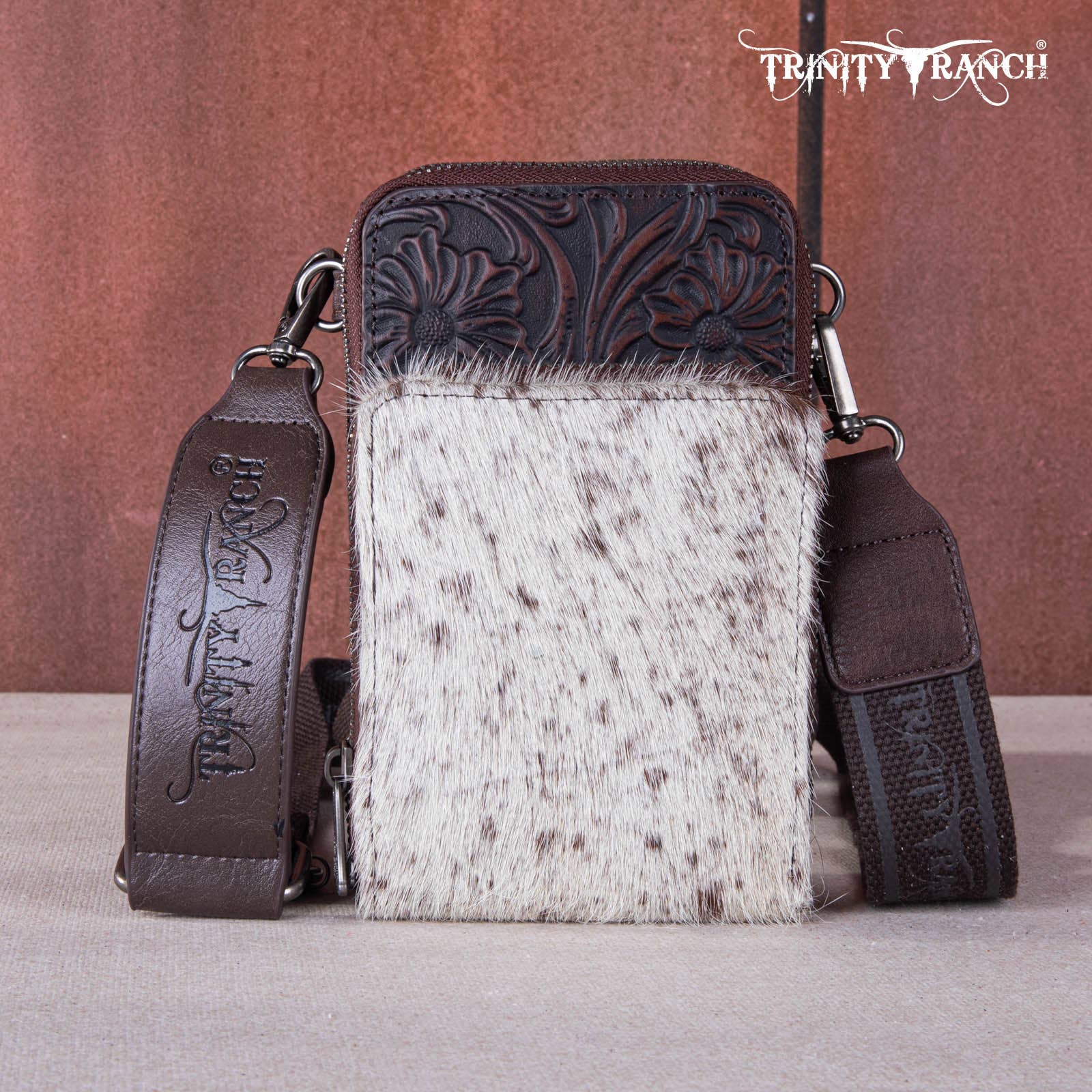 REMOVED BRAND - Wholesale Crossbody Bag - Women's - TR159 -183  Trinity Ranch Genuine Hair-On Cowhide /Tooled  Collection Phone Purse with Coin Pouch29