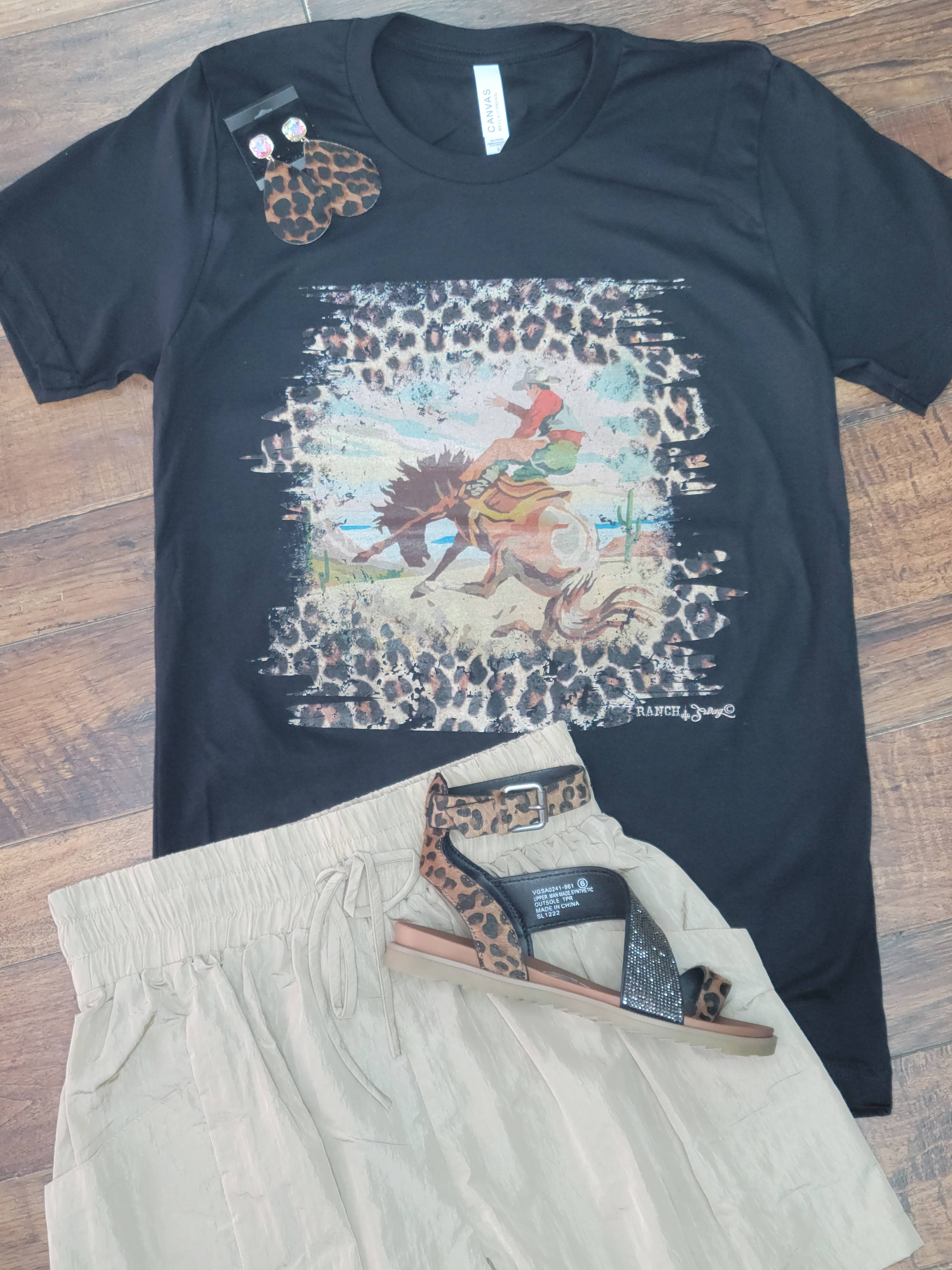 Ranch Swag - Wholesale T-Shirt (Graphic) - Women's - Leopard Bronc Graphic Tee3