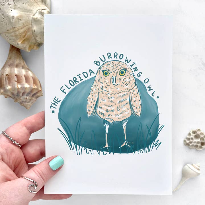 25 Sweetpeas - Wholesale Art Print - Burrowing Owl Art Print, Bird Art, Florida Burrowing Owl2