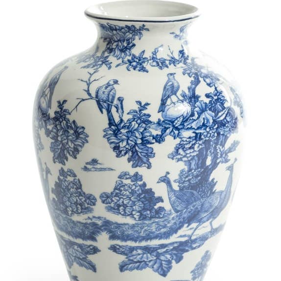McGowan & Rutherford Ltd - Vendita all'ingrosso Vasi - Vaso per uccelli tropicali in ceramica bianca e blu0