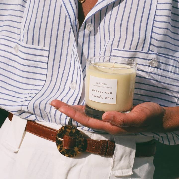 Na Nin – wholesale Jar/filled candle – Smokey Oud & Tobacco Rose Candle / Available in Multiple Sizes5