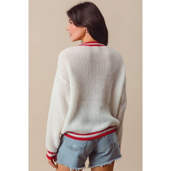 IVE - Wholesale Knit Sweater - Women's - CHRISTMAS TWO TONED LETTERING STITCH SWEATER TOP