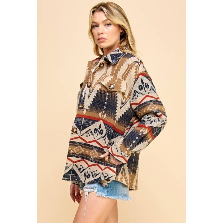 Veveret - Wholesale Shirt Jacket/Shacket - Women's - Vintage Western Print Shacket